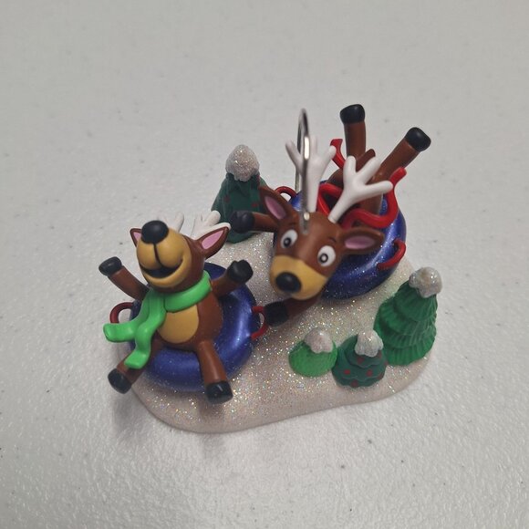 Hallmark Ornament Reindeer Tubing Fun Christmas Tree Decor Winter Snow - Picture 7 of 7